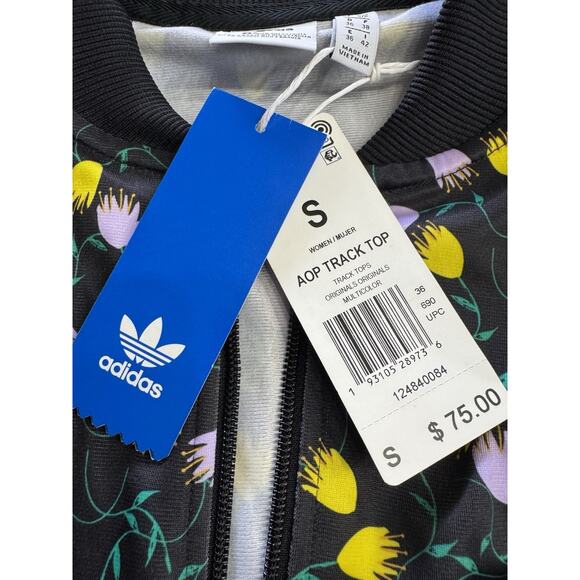 NWT Adidas Originals Purple Yellow Floral AOP Womens S Lightweight Track Jacket - Picture 3 of 7